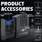 HAWKHONOR Biometric Gun Safe For Handgun, Nightstand Gun Safe, Gun Lock Box For Desk, Car, Truck, Slider Fingerprint Gun Safe Bedside, Quick Release Gun Safe With Fingerprint, PIN Code, Key Access HAWKHONOR