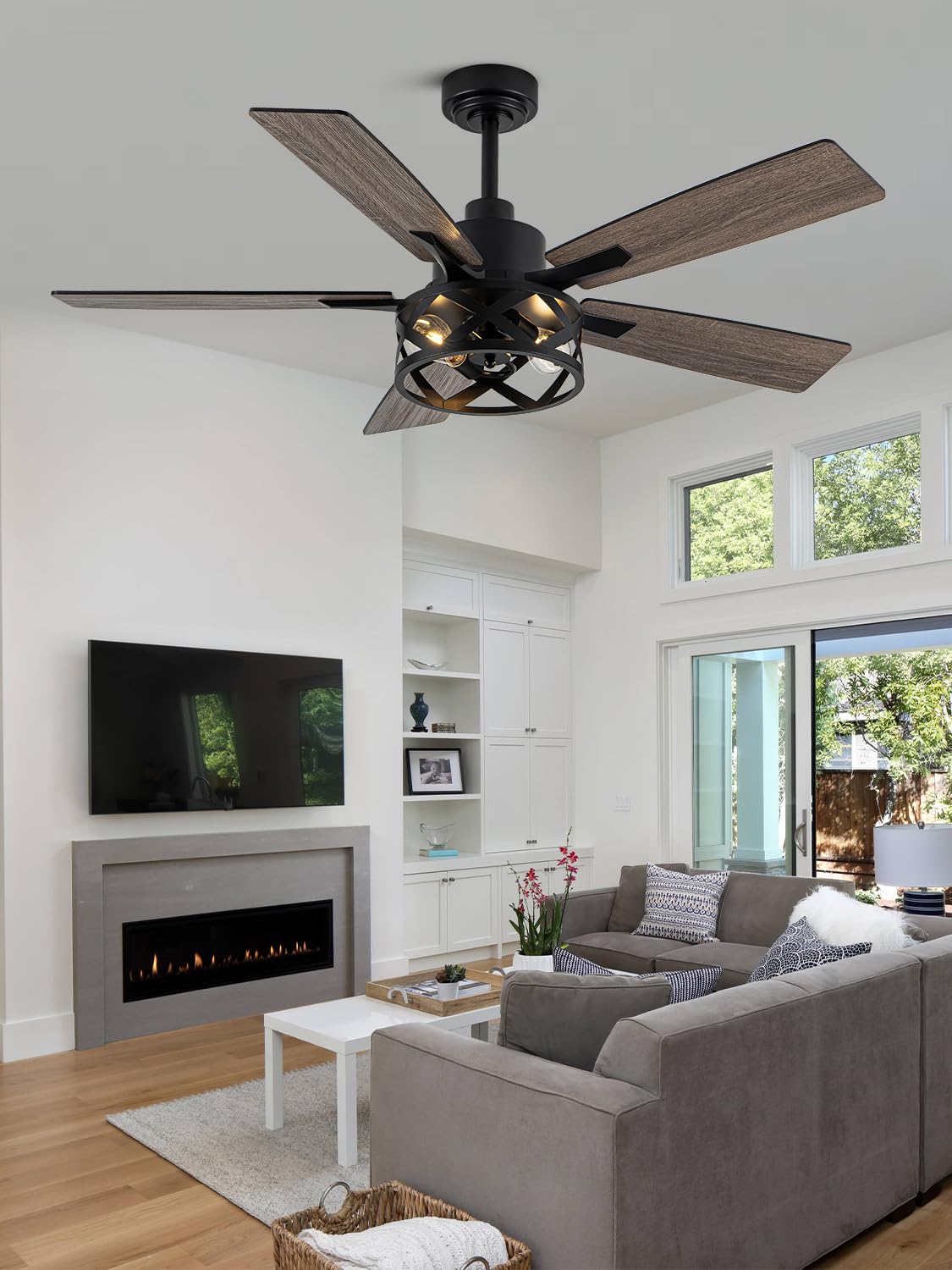 Curve Curio 52 Inch Farmhouse Ceiling Fan with Light and Remote Industrial Ceiling Fan Quiet and Reversible DC Motor Rustic Caged Chandelier Fan for Living Room Bedroom Patio Curve Curio
