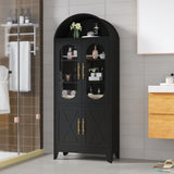 PAOFIN 73" Metal Tall Arched Kitchen Pantry Cabinet, Modern Farmhouse Kitchen Storage Cabinets with 3 Adjustable Shelves, Versatile Cupboard for Kitchen, Dining Room, Black PAOFIN