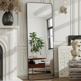 HARRITPURE 56" x 21" Rounded Full Length Mirror Aluminum Frame Black Mirror Full Length Floor Mirror with Stand for Living Room Bedroom Cloakroom HARRITPURE