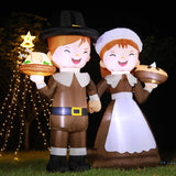 6ft Tall LED Lighted Inflatable Pilgrim Boy and Girl – Thanksgiving Holiday Yard Decoration for Outdoors, Christmas, Fall Decor – Blow Up Lawn Decorations with Built-in LED Lights for Garden, Party DomKom