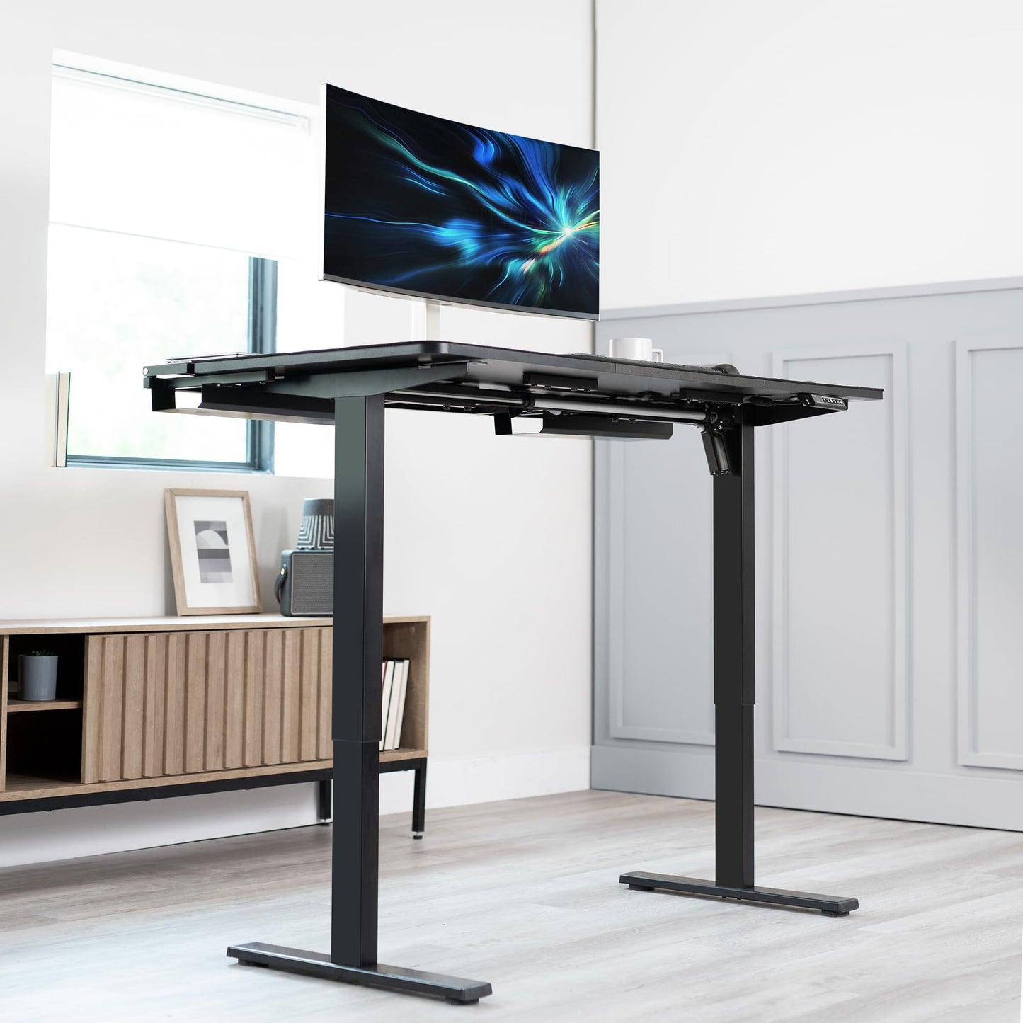 VIVO Electric Height Adjustable 60 x 30 inch Memory Stand Up Desk, Black Table Top with Built-in Concealed Cable Trays and Full-Size Pad, Black