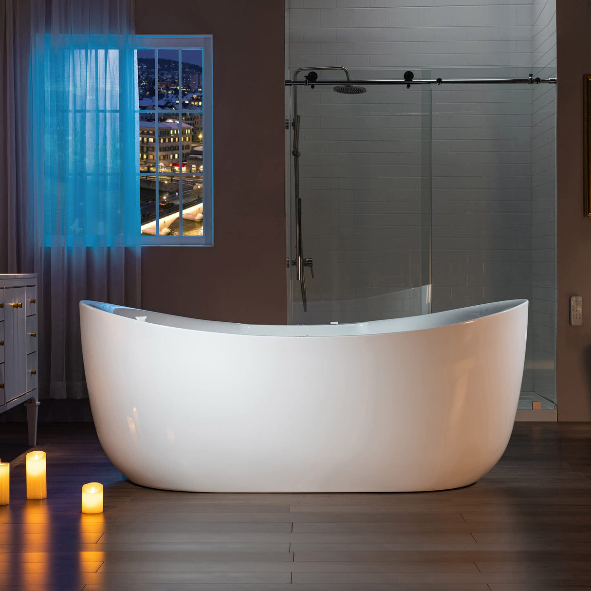 WOODBRIDGE 72" x 35-3/8" Whirlpool Water Jetted and Air Bubble Freestanding Heated Soaking Combination Bathtub with LED control panel, BJ400 WOODBRIDGE