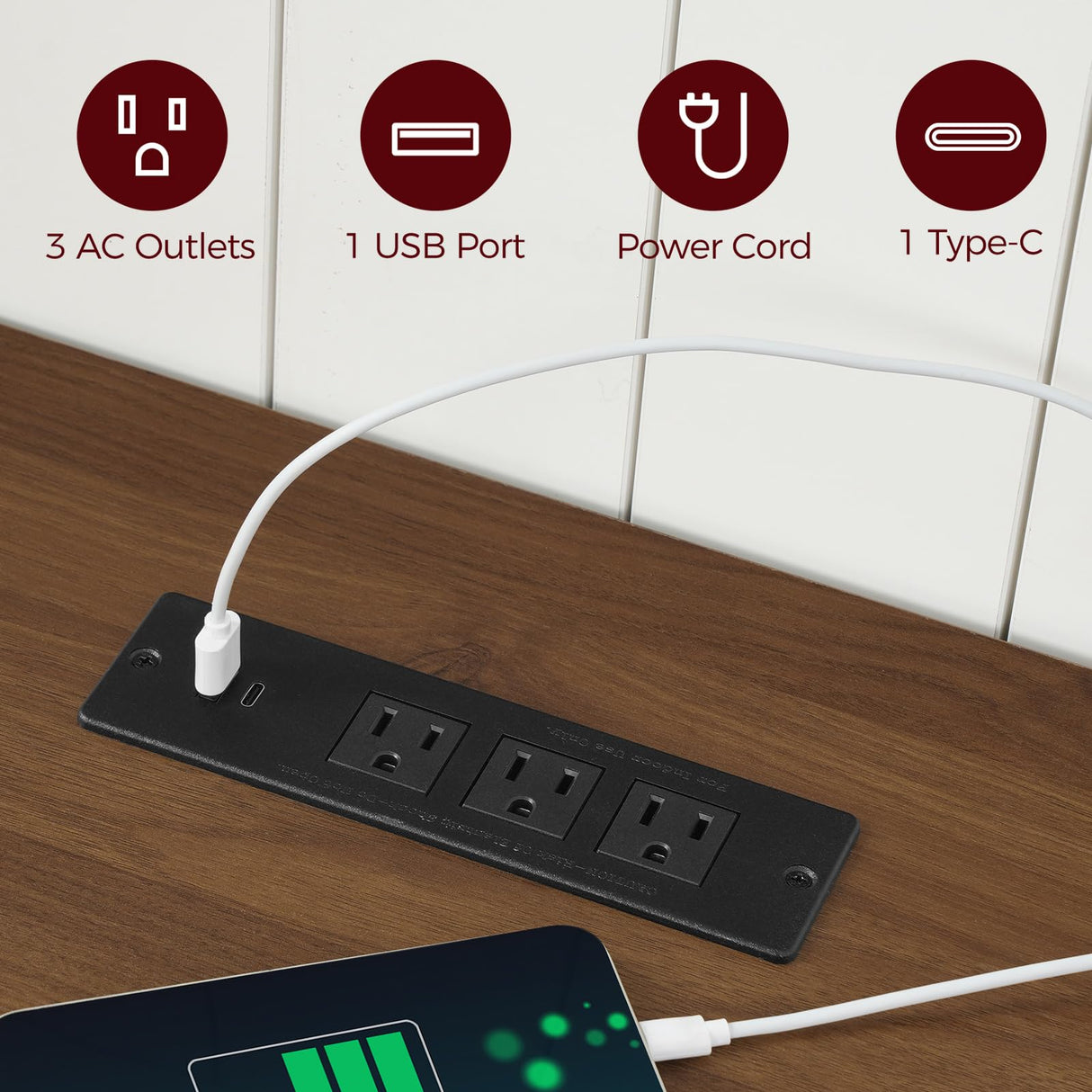 MAHANCRIS Farmhouse End Table with Charging Station, 24" Large Sofa Side Table, Wooded Square White Nightstand, Adjustable Storage Shelf, Rustic Bedside Table for Living Room, Bedroom, Walnut MAHANCRIS