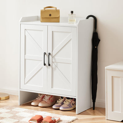 Mericonia Farmhouse Shoe Cabinet with Doors, Modern Large 5-Tier Shoe Storage Cabinet with Adjustable Shelves, Wooden Shoe Organizer for Entryway, Hallway, Closet, Bedroom, Living Room, White