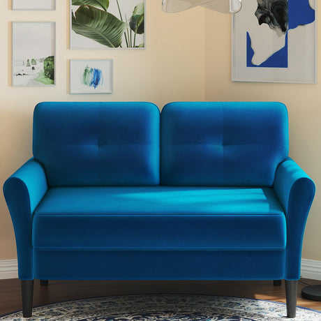 Kidirect 48" Loveseat Sofa, Small Couch for Bedroom, Comfy Love Seat with 21in Extra Deep Seats, 2 Seats Sofa Couch for Small Spaces, Apartment, Tool-Free Setup Mini Couch, Blue Velvet Couch Kidirect