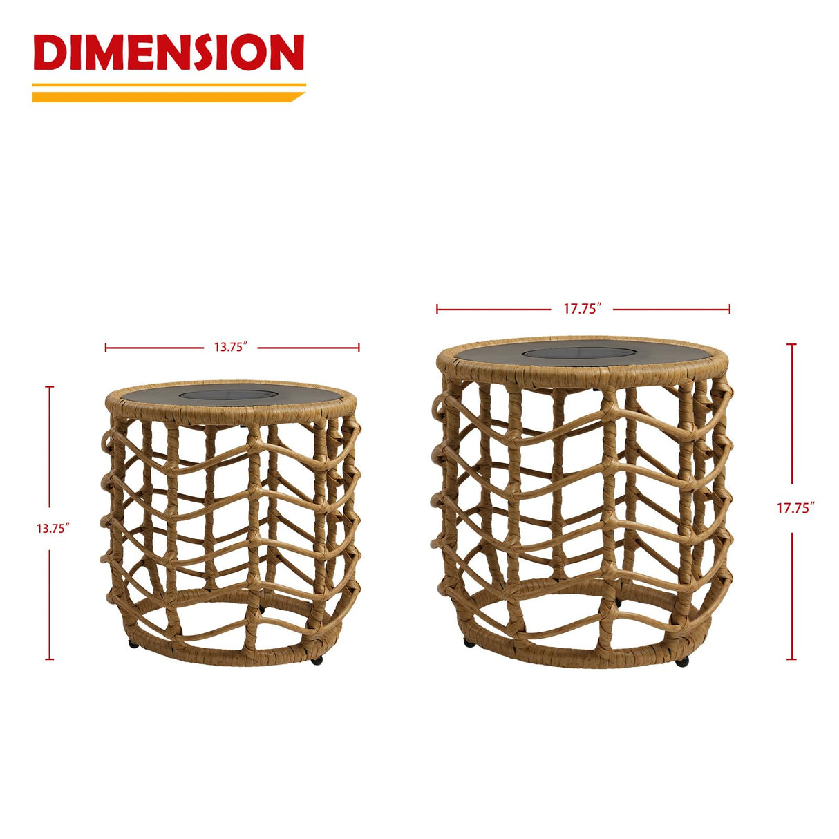 Solar Yard Boho Solar Nesting Tables with Built-in Lights - Set of 2, Weather-Resistant Wicker for Patio, Porch, Garden, Perfect Side Table for Outdoor Living, Natural & Stylish Design Solar Yard