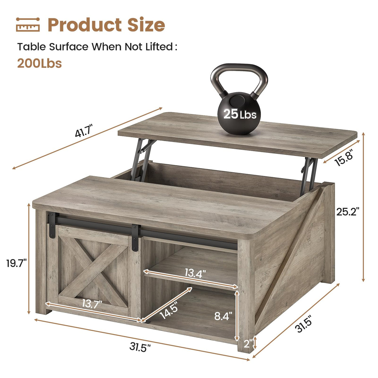 SEDETA 31.5" Lift Top Coffee Table with Storage, Square Coffee Table for Living Room, Farmhouse Coffee Table with Large Hidden Storage Compartment and Adjustable Shelves, Grey SEDETA