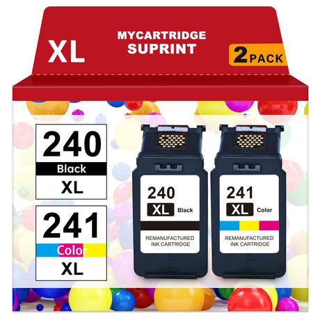 myCartridge SUPRINT Remanufactured Ink Cartridge Replacement for Canon 240XL 241XL Combo Pack PG-240 CL-241 for PIXMA MG3620 TS5120 MG3520 MG3600 MG3220 Printer (1 Black, 1 Tri-Color, 2 Pack) myCartridge SUPRINT