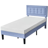 VECELO Twin Size Bed Frame with Adjustable Headboard, Upholstered Button Tufted Platform Bedframe with Wood Slats Support, No Box Spring Needed, Light Blue VECELO