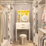 Besiost Small Vanity Desk with Hutch and Drawers, White Makeup Vanity Desk with Charging Station, Vanity Table Dressing Table with LED Lights, Vanity Desk No Mirror with Pegboard for Girls Women, 24" Besiost