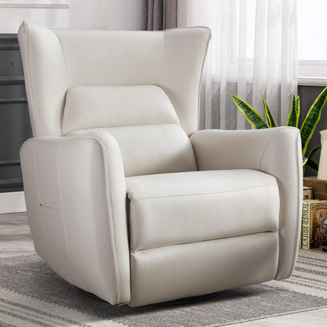INZOY Power Swivel Rocker Recliner Glider, Oversize Electric Swivel Rocker Recliners with Highly Enveloping Backrest, Nursery Rocking Recliner Chair Leathaire Reclining Sofa for Living Room, White INZOY