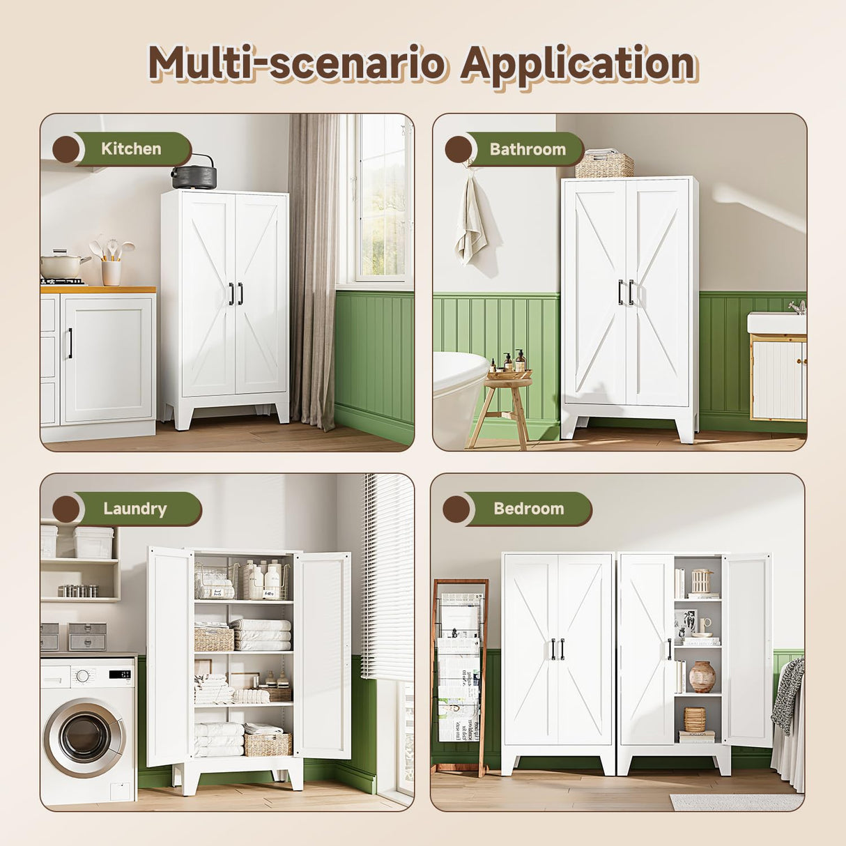 Letaya Storage Cabinet,47" H Metal Kitchen Pantry Cabinets with Doors and Adjustable Shelves,Pantry Organizers for for Cupboard/Dining/Bathroom/Office/Garage Room,White Letaya