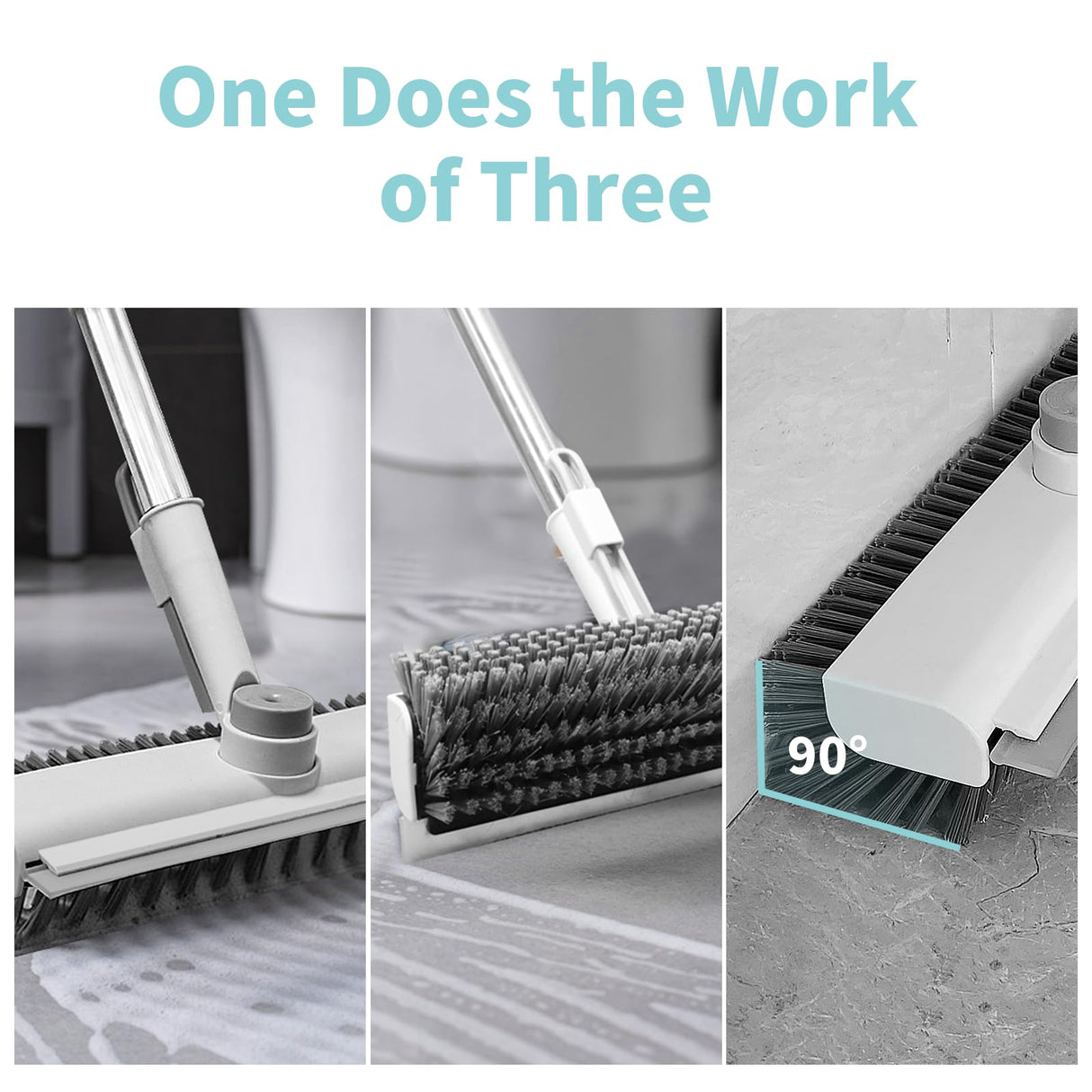 AIR U+ Floor Scrub Brush with Long Handle, 3 in 1 Scrape and Heavy-Duty Stiff Bristle Scrubber Brush for Cleaning Shower Bathroom, Patio, Garage, Kitchen, Wall and Deck AIR U+