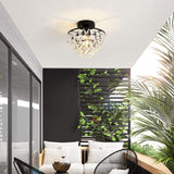 YYJLX Modern Small Crystal Ceiling Light Fixture Mini Black Semi Flush Mount Chandelier Light Fixture for Hallway Bedroom Bathroom Closet e26 YYJLX