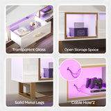 Bestier 80 Inch TV Stand for 65/75/85/90 Inch TVs, LED Gaming Entertainment Center with Open Storage and Half-Glass Design Drawer, Modern High Gloss Media Console for Living Room, White and Gold Bestier