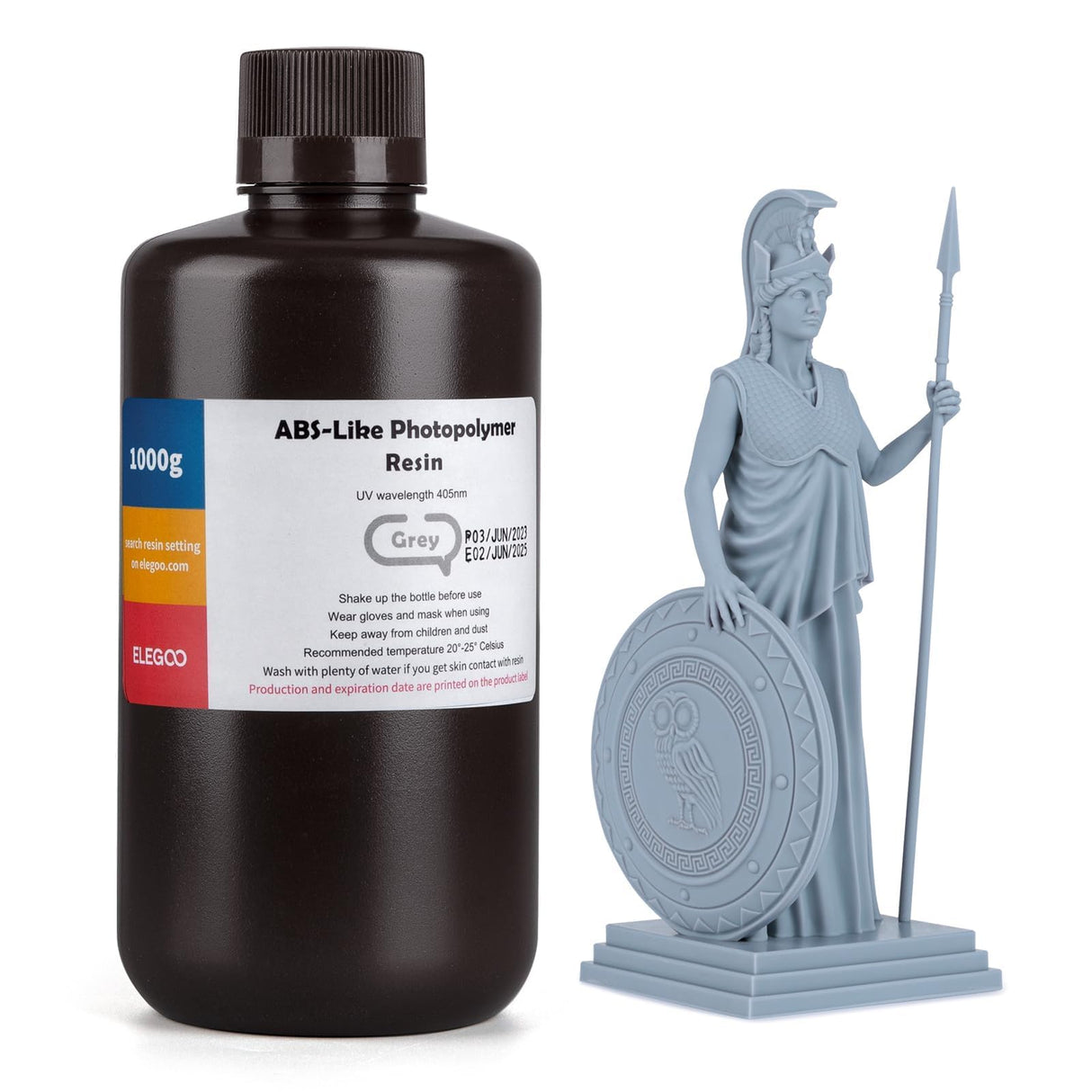 ELEGOO ABS-Like 3D Printer Resin LCD UV-Curing Resin 405nm Standard Photopolymer Resin for Mars Saturn Jupiter MSLA DLP LCD 3D Printing Grey 1000g ELEGOO