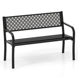 Tangkula 50 Inches Outdoor Garden Bench, Metal Patio Park Bench with Geometric Lattice Backrest, Armrests and Slatted Seat, Outdoor Loveseat Chair for Porch, Lawn and Yard (Black) Tangkula