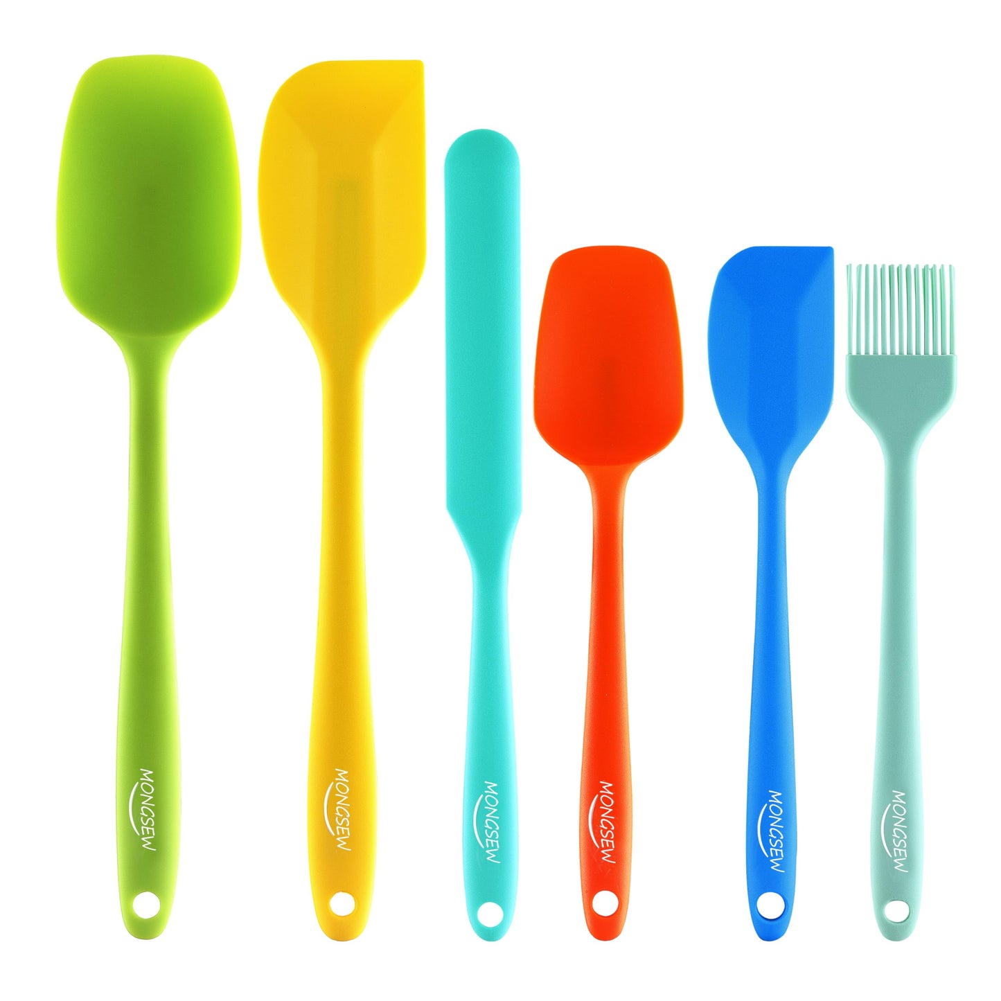 6PCS Silicone Spatulas, MONGSEW Food Grade Heat Resistant Rubber Spatula Set, Kitchen Spatulas for Baking, Cooking and Mixing, BPA-Free, Dishwasher Safe (Set of 6, Multi Colors)