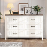 Jocoevol Farmhouse Dresser 6 Drawer Dresser for Bedroom, Large Wooden Dressers Double Grey Dresser with Deep Drawers Dressers for Hallway, Entryway (White and Brown) Jocoevol