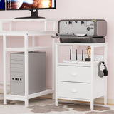 Furologee Nightstand with 2 Fabric Drawers, White Bedside Table, End Table with 2-Tier Shelf, Side Table with Hooks and Wood Top for Bedroom/Living Room/Hallway/White Furologee