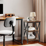 End Tables Living Room Set of 2 Farmhouse, Side Table with Storage Shelf, 16" W x 12" D x 24" H, 3 Tier Side Table Set of 2, X-Shaped Night Stands Set of 2 for Bedrooms, Coffee Table Set of 2 TooCust