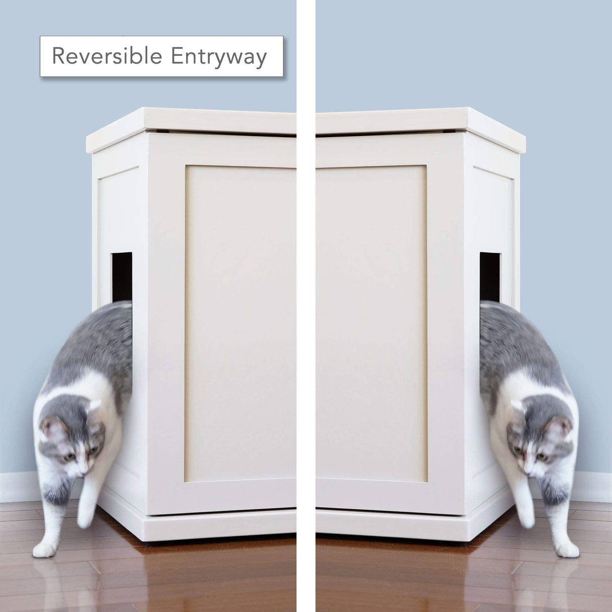 THE REFINED FELINE Cat Litter Box Enclosure Cabinet, Modern, White, Adjustable Levelers, Large, Hidden Litter Cat Furniture with Drawer THE REFINED FELINE