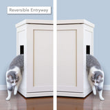 THE REFINED FELINE Cat Litter Box Enclosure Cabinet, Modern, White, Adjustable Levelers, Large, Hidden Litter Cat Furniture with Drawer THE REFINED FELINE