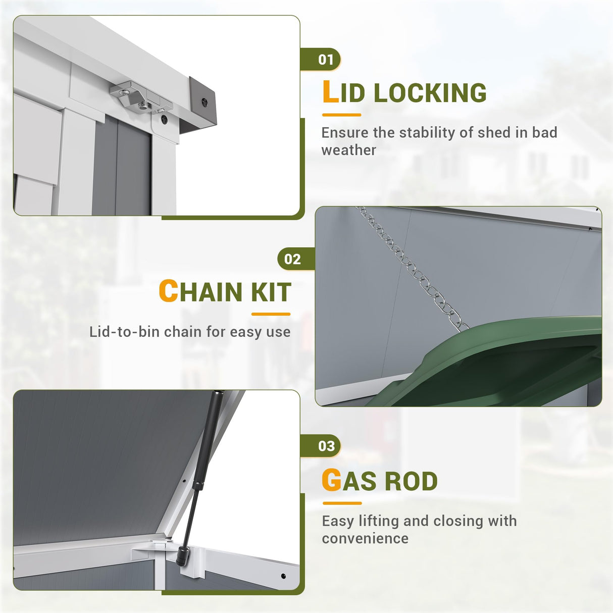 41 Cu.Ft Horizontal Outdoor Plastic Storage Shed/Box Trash Can Sheds Weatherproof Resin Shed with Floor Thickened & Gas Spring & Lockable Doors for Tools, Lawn Mower Storage（4.5 * 2.5 FT） UDPATIO