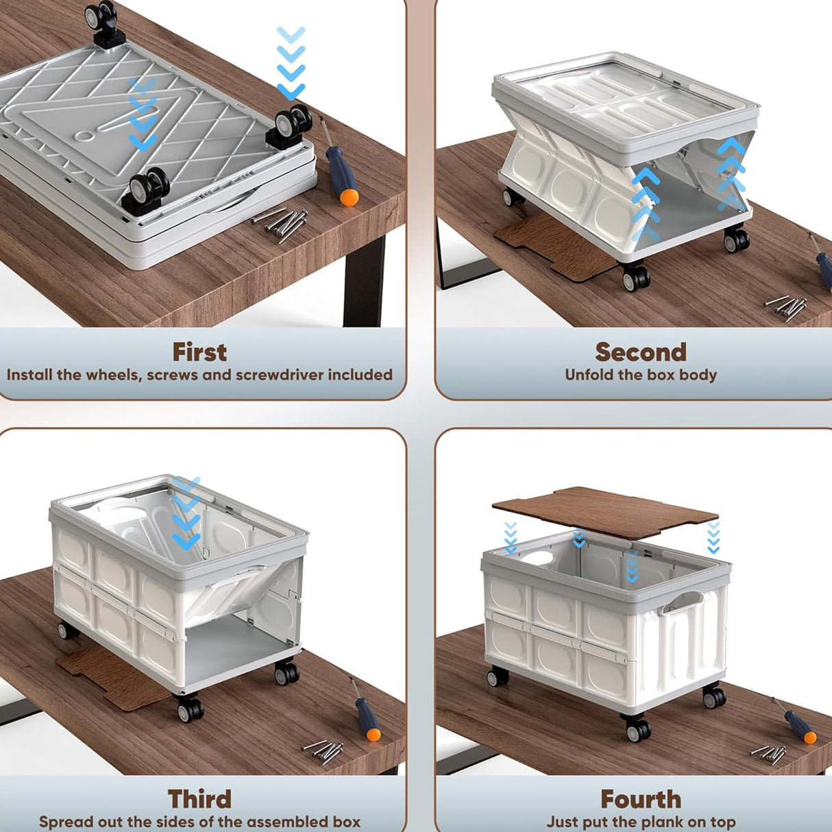 Foldable Utility Cart with Wooden Cover,Folding Portable Rolling Crate with 360° Swivel Wheels,Foldable Camping Basket Supplies,Portable Storage Crate Containers for Camping,Shopping,Office Fanboxk