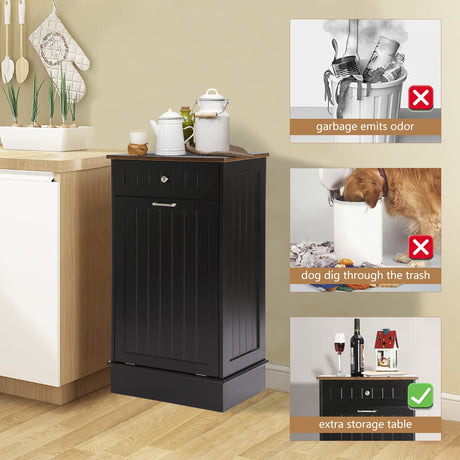 LOUVIXA Tilt Out Trash Bin Cabinet Dog Proof Trash Can Holder Kitchen Island Without Garbage Bin or Tilt Out Laundry Hamper, Black LOUVIXA