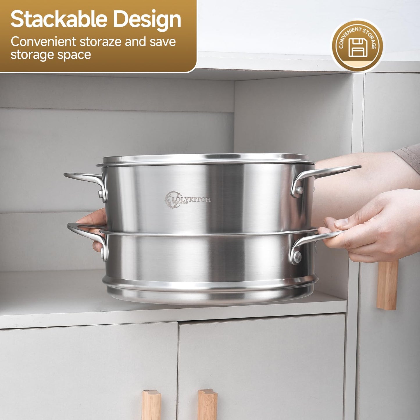 LOLYKITCH Tri-ply Stainless Steel 5 QT Stock Pot with Steamer,Induction Cooking Pot,Pots and Pans,Heavy Duty,Dishwasher and Oven Safe.