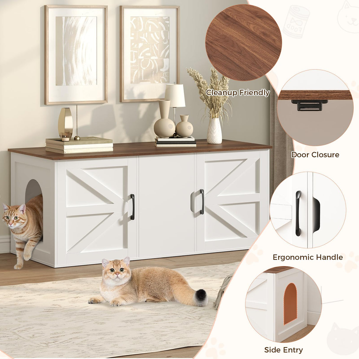 MAHANCRIS Cat Litter Box Enclosure for 2 Cats, 47.2" Hidden Cat Litter Box Furniture with Double Rooms, Wooden Litter Box Furniture, Indoor Cats House, Cat Washroom Furniture, White CWZW2201 MAHANCRIS