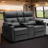 RIHEREFY 68'' RV Power Loveseat Sofa Recliner | Wall Hugger Loveseat | Double Reclining Sofa with Cup Holder | Recliner with Heat and Massage | Theater Seating(PU, Black-Gray) RIHEREFY