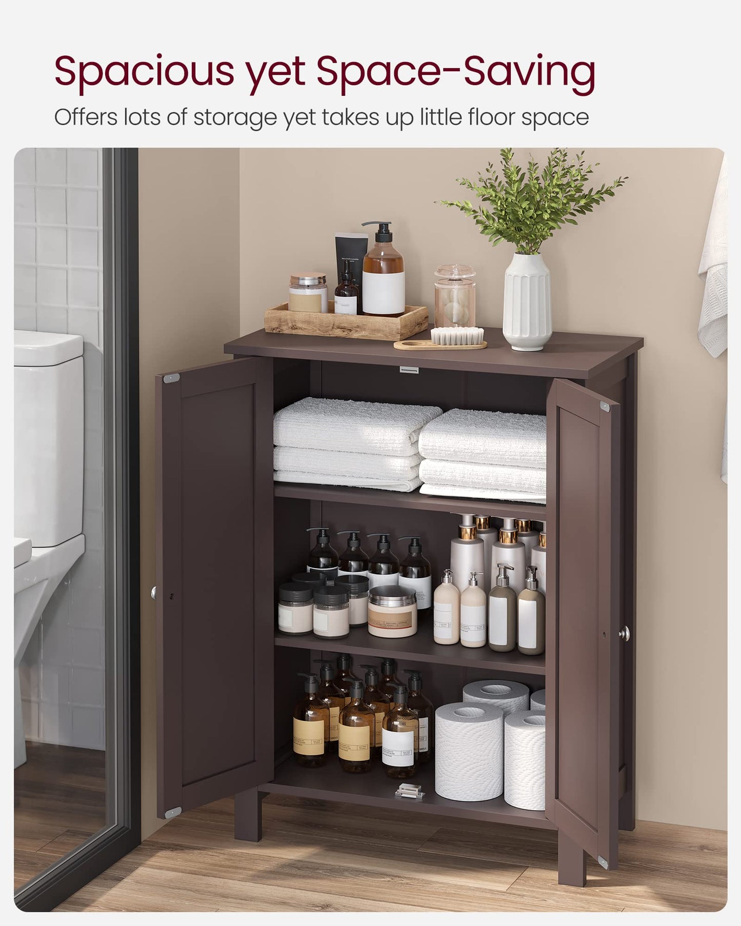 VASAGLE Bathroom Floor Storage Cabinet, Bathroom Storage Unit with 2 Adjustable Shelves, Bathroom Cabinet Freestanding, 11.8 x 23.6 x 31.5 Inches, Brown UBCB60BR