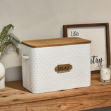 EMAX HOME Farmhouse Style Rectangle Bread Box with Wooden Lid Vertical Spacious Bread Storage Container for Kitchen Countertop White（16.5 * 9 * 6.3 Inches EMAX HOME