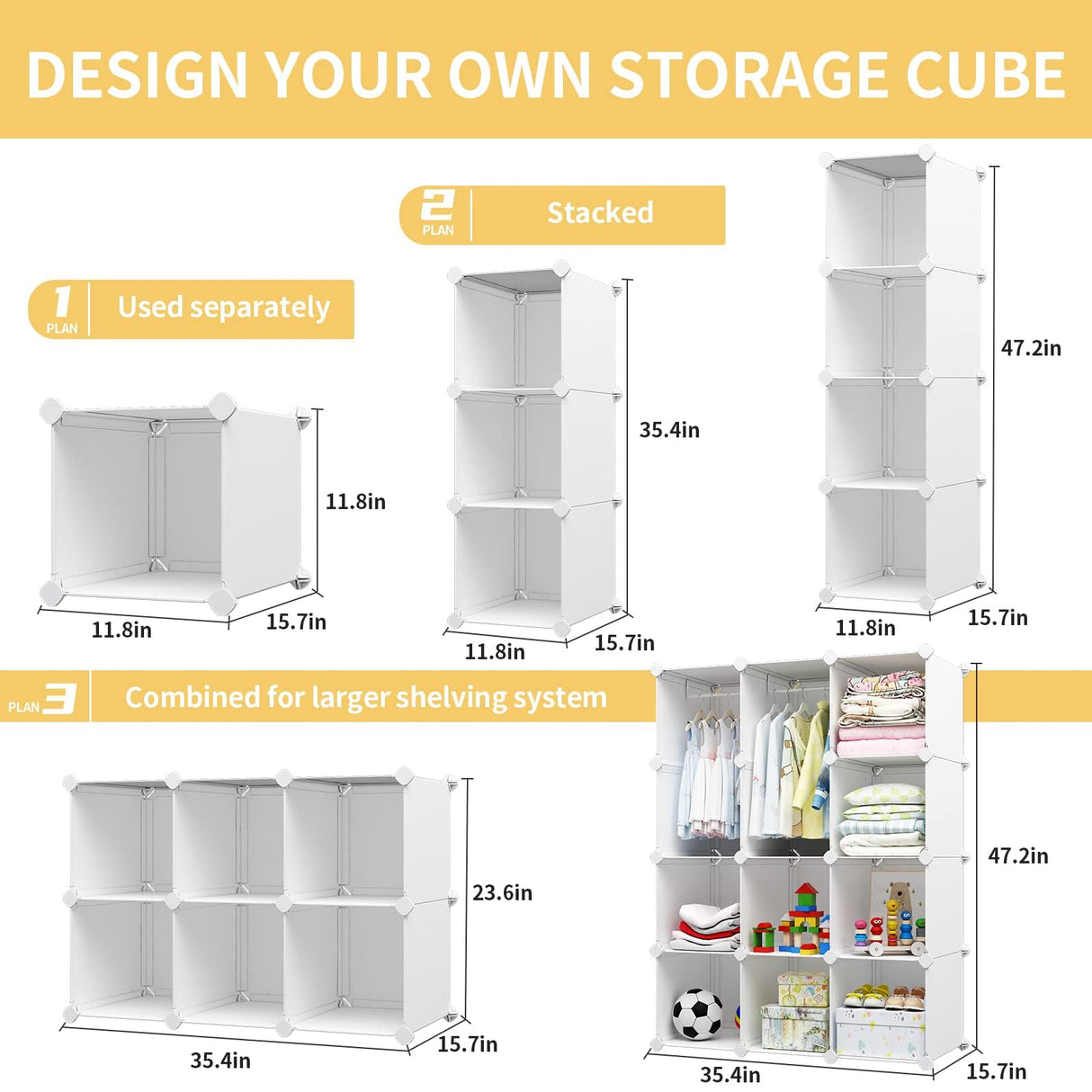 VIPZONE Baby Closet,Dresser, Kids Closet Organizers, Portable Kids Wardrobe for Closet, Bedroom, Nursery, Cubby, Cabinet, Clothes, Dress, Baby Storage Shelf, Armoire Clothes Hanging (12 Cube, White) VIPZONE