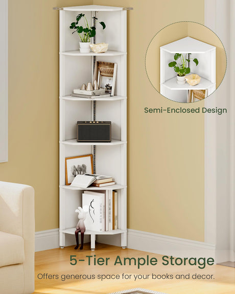 CHOEZON LED Corner Shelf with Lights, 5-Tier Diamond Shape Bookshelf, Standing Narrow Storage Organizer for Living Room, Bedroom, Office, Study, White MCJ03DWB CHOEZON