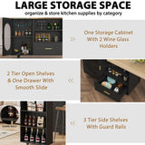 HSH 72" Rolling Kitchen Island with Seating, 360° Swivel Table, Kitchen Island with Storage Cabinet, Drawer & Shelves, Farmhouse Mobile Island Cart on Wheels for Dining Room & Home Bar, Black Oak HSH