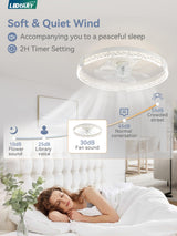 LEDIARY Flush Mount Ceiling Fan with Lights and Remote, 19.7'' Low Profile, 3000-6000K Dimmable Fandelier, 6 Wind Speeds, White Modern LED Fan Light for Bedroom LEDIARY