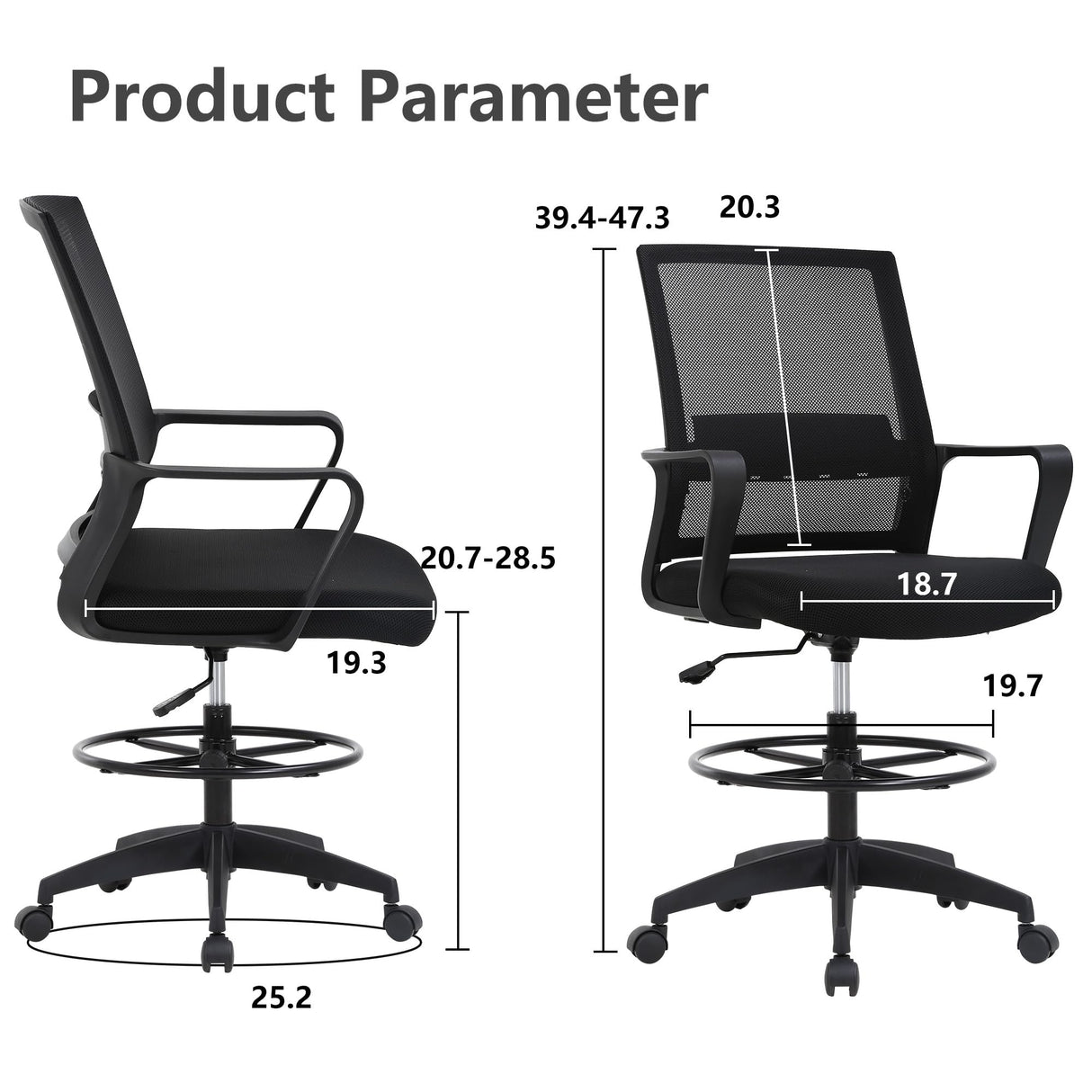 PayLessHere Drafting Chair Computer Standing Desk Chair Tall Office Chair with Lumbar Support Adjustable Foot Ring for Mesh Ergonomic Mid-Back Desk Chair (Black) PayLessHere