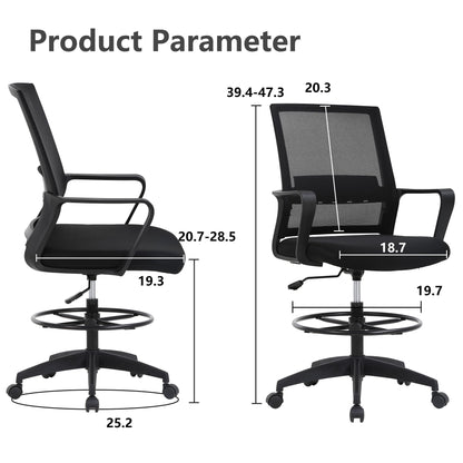 PayLessHere Drafting Chair Computer Standing Desk Chair Tall Office Chair with Lumbar Support Adjustable Foot Ring for Mesh Ergonomic Mid-Back Desk Chair (Black)