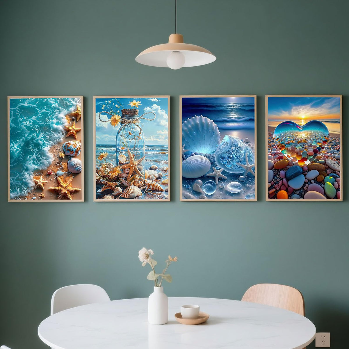 Dorwendis Beach Diamond Painting Kits for Adults,4 Pack Seashell Starfish DIY Diamond Art Kits for Beginners,5D Diamond Art,Full Round Drill Sunset Diamond Painting for Home Wall Decor Gifts12X16 inch Dorwendis