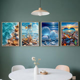 Dorwendis Beach Diamond Painting Kits for Adults,4 Pack Seashell Starfish DIY Diamond Art Kits for Beginners,5D Diamond Art,Full Round Drill Sunset Diamond Painting for Home Wall Decor Gifts12X16 inch Dorwendis