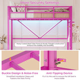 DICTAC Loft Bed Twin Size with Led Lights Metal Twin Loft Bed Frame with Full-Length Guardrail and Stair for Junior, Heavy Duty Metal Slats Support,Noise-Free, Space-Saving, No Box Spring Needed, Pink DICTAC
