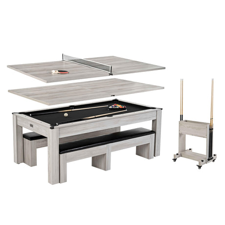 Barrington Billiards Monteray 7’ Drop Pocket Pool Table, 3-in-1 Dining Top & Table Tennis with Game Accessories & Rolling Storage Caddy, Perfect for Family Game Rooms Barrington Billiards