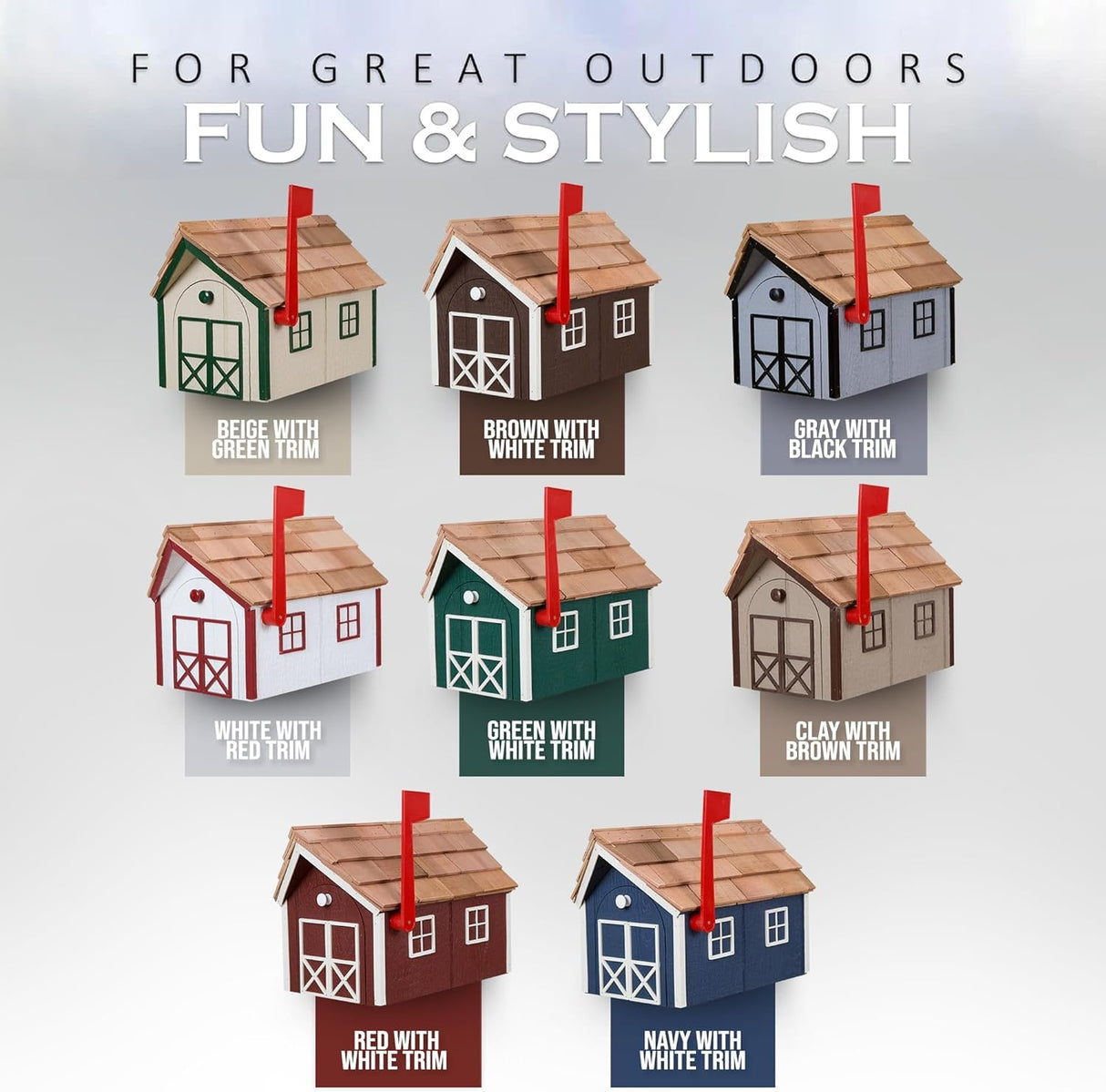 Peaceful Classics Amish Cedar Roof Wooden Mailbox with Window & Door Trim, Handcrafted Mailboxes for Outside, Post Mount Residential Mailboxes - (Gray & White, Wood) Peaceful Classics