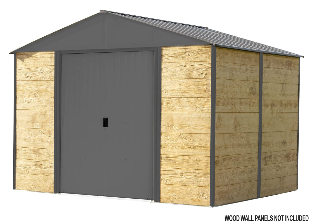Arrow 10' x 8' Ironwood Galvanized Steel and Wood Panel Hybrid Outdoor Shed Kit, Anthracite Arrow