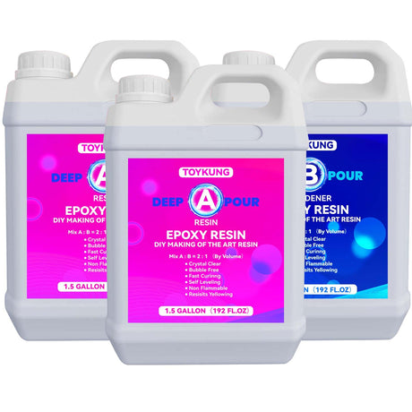 Deep Pour Epoxy Resin, 4.5 Gallon 2 to 4 Inch Depth Epoxy Resin Kit Crystal Clear Bubble Free High Gloss Self Leveling for River Table Top, Bar Top, Coating, Art Mold Crafts Epoxy Resin 2:1 Toykung