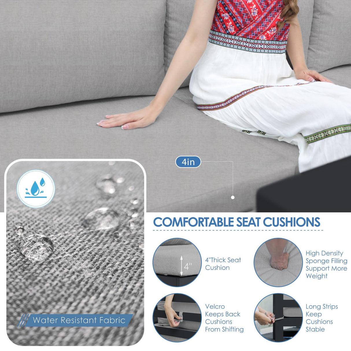 NICESOUL 8 Piece Extra Large Modern Aluminum Outdoor Sofa, 29" Deep Wide Seating, 500 lbs Durable Sectional Set for Heavy People, Rust Resistant Patio Furniture Set for Backyard Poolside, Light Gray NICESOUL